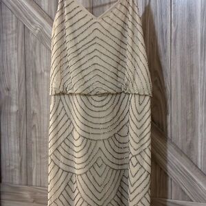 Charlie Paige Cream and Silver Beaded Dress NWT